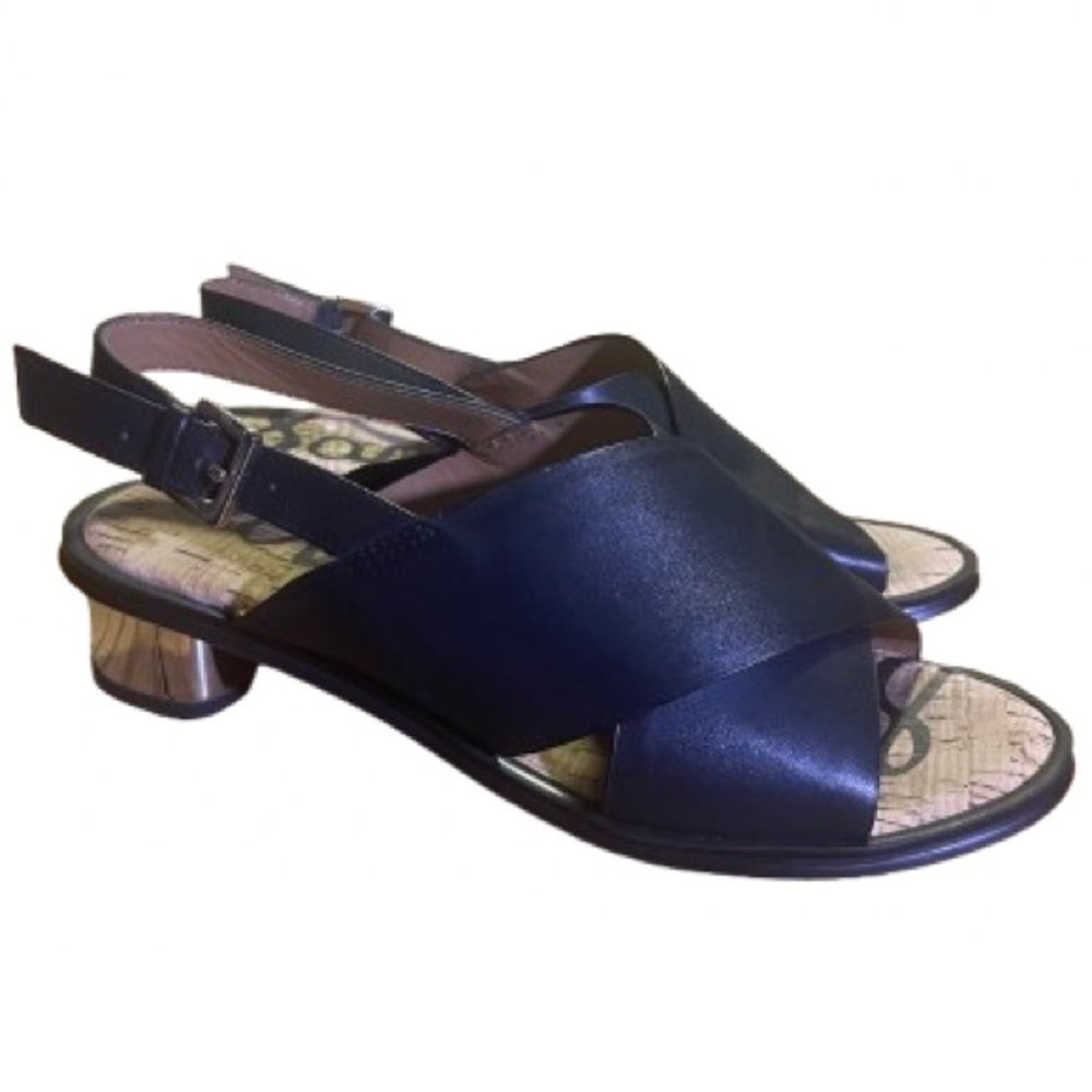Sam Edelman Black Leather Gold Heeled Slingback Sandals - classy & cute - 6.5